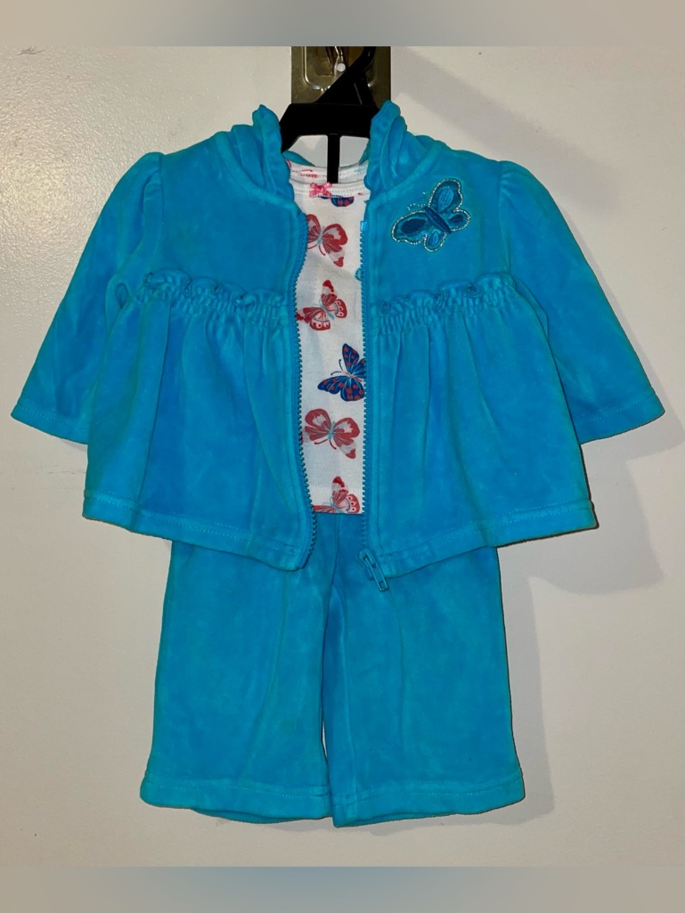 Turquoise Blue Butterfly Velour Set